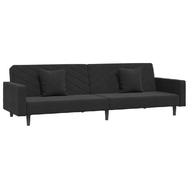 Canapé-lit 2 places convertible en velours noir avec 2 oreillers - Design moderne - Dimensions 220x100 cm_0