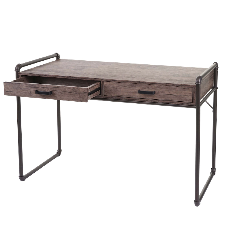 Décoshop26 - Bureau table d'ordinateur design industriel 75x120x60cm aspect chêne marron 04_0001445 - marron 3000498932699_0
