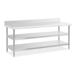 Helloshop26 - Table de travail acier inoxydable avec dosseret - 200 x 70 x 16,5 cm - 235 kg - 2 tablettes  14_0007311 - 3001284199784_0