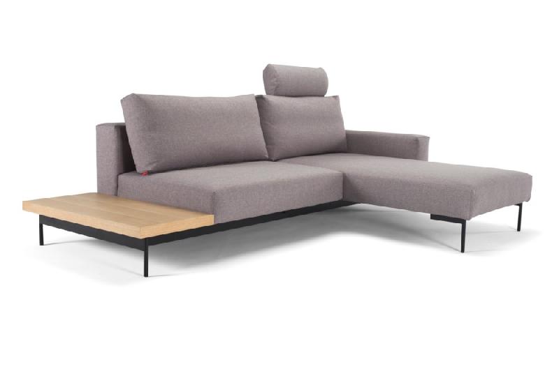 Innovation Living - Canapé d'angle design BRAGI en tissu Flashtex Light Grey - Lit 200x140 cm avec têtière amovible et tablette intégrée_0