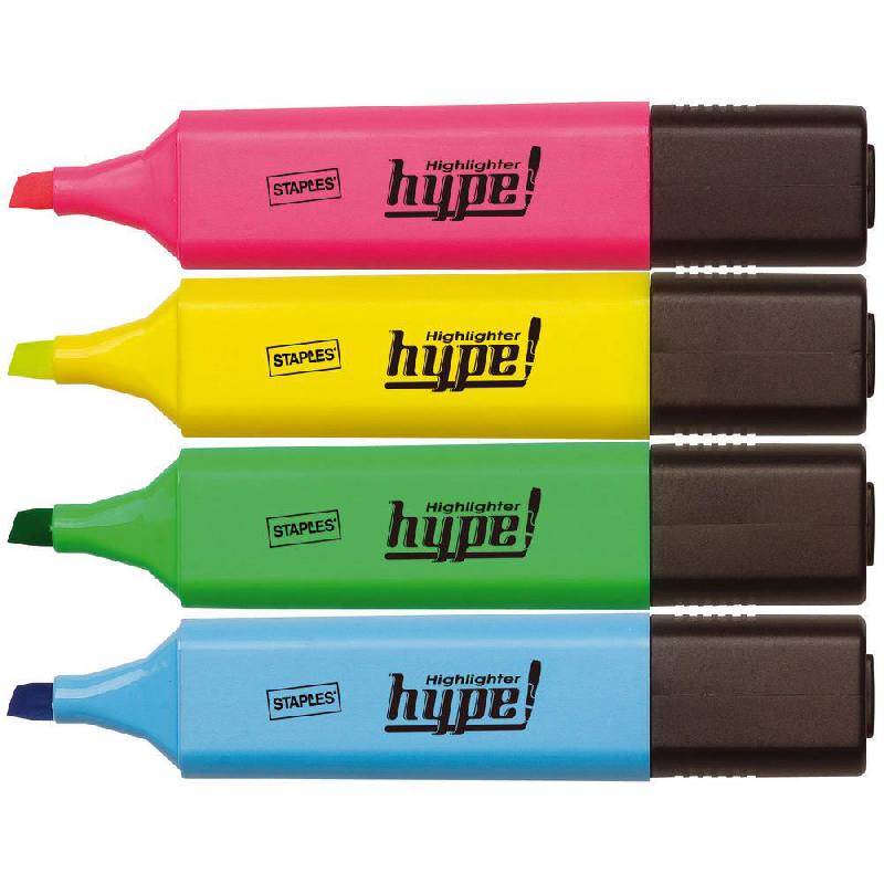 SURLIGNEUR HYPE - POINTE BISEAUTEE 1 ET 5 MM - COLORIS ASSORTIS - POCHETTE DE 4 - PAQUET 4 UNITES