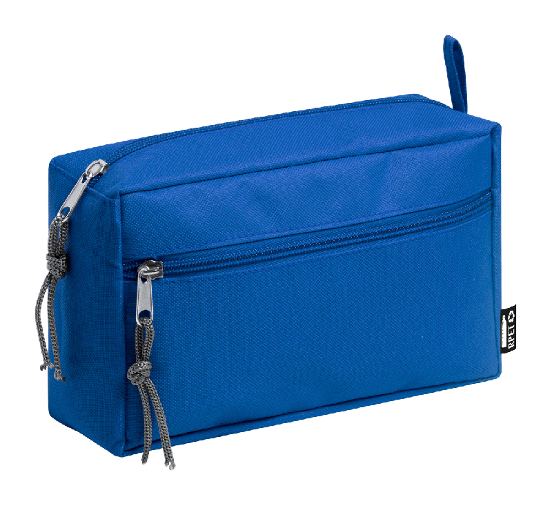 Trousse de maquillage en 600D RPET - deux compartiments zippés - couleur bleue - labélisée RPET_0