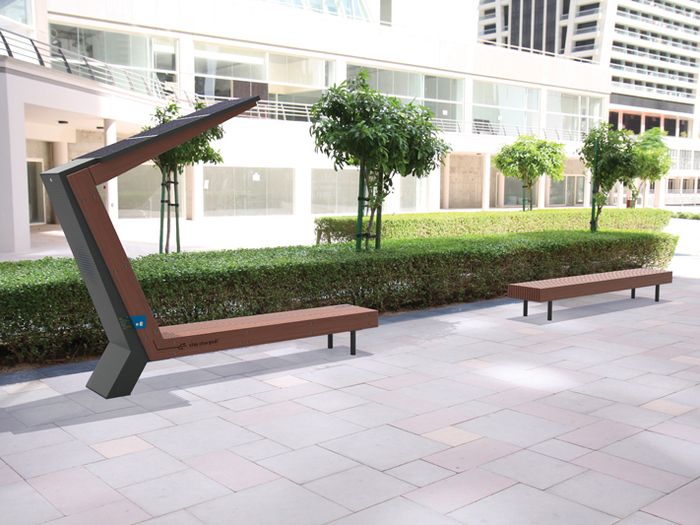 WDS110 - Banc connecté MMCité 1 a.S. - structure en acier, panneau photovoltaïque, assise bois massif, Wi-Fi, chargeur USB_0