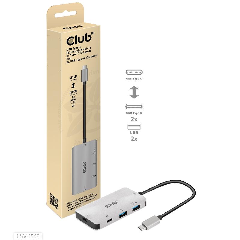 CLUB3D CSV-1543 - Hub USB Type-C 4 ports - Taux de transfert 10000 Mbit/s - Plug and Play_0