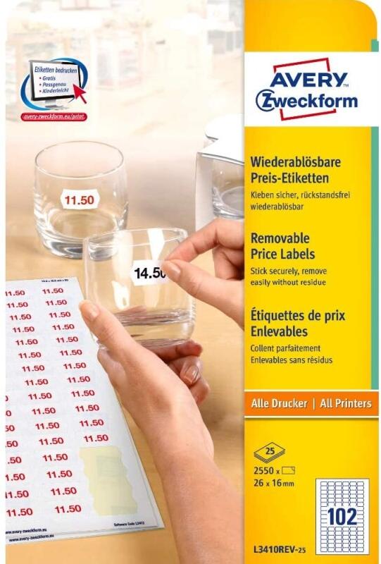 AVERY 2550 étiquettes prix enlevables Laser blanches, format 26 x 16 mm (25 feuilles A4 / cdt) - 4004182634103_0
