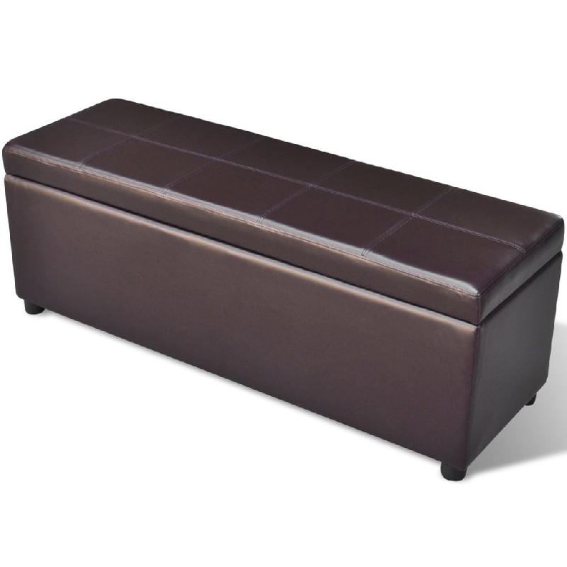 Banquette pouf tabouret - meuble banc de rangement en bois brun avec coussin rembourré - 118x38x45 cm_0
