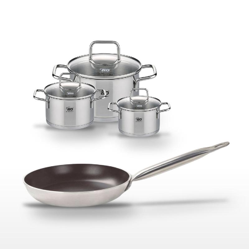 Batterie de cuisine avec 1 poêle 24 cm en aluminium et 3 faitouts 12/14/20 cm en inox sans PFAS Elo Collection Bistro Line Citrin - gris 3176239967210_0