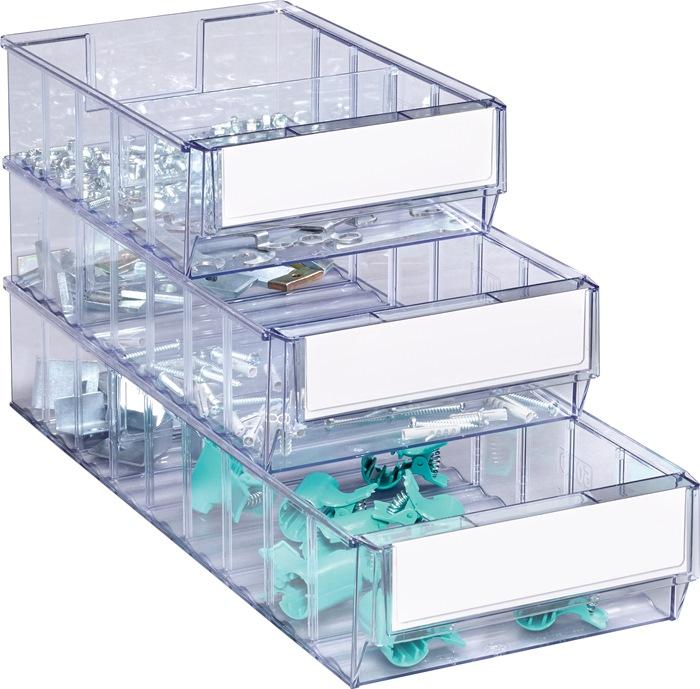 Boîte de rangement pour étagère - Transparent SAN - L300 x l183 x H81 mm - Résistante aux acides et huiles_0