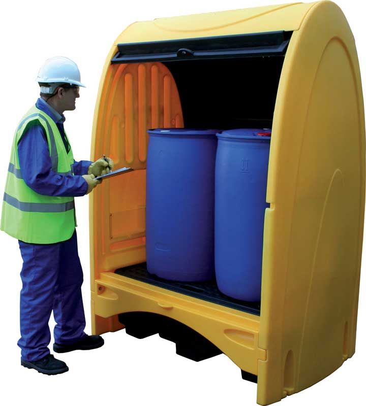 Box de rétention en polyéthylène pour 2 fûts de 220 L verticaux ou petits bidons - pour le stockage des liquides corrosifs_0