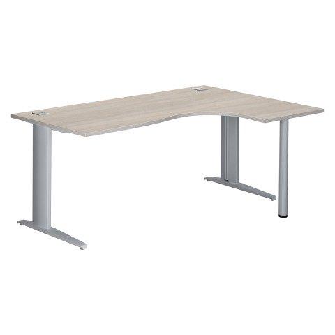 BUREAU COMPACT EXCELLENS L 180 CM CHÊNE GRIS RETOUR À DROITE PIÈTEMENT MÉTAL PLUS ALUMINIUM