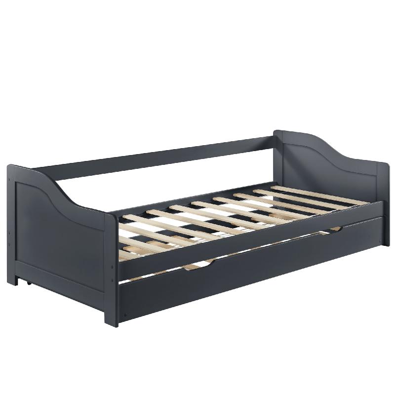 Canapé-lit convertible 2 personnes - lit gigogne - divan lit d'appoint - structure en pin - sommier à lattes en contreplaqué gris foncé 205x190,5x66cm - 03_0001318_0