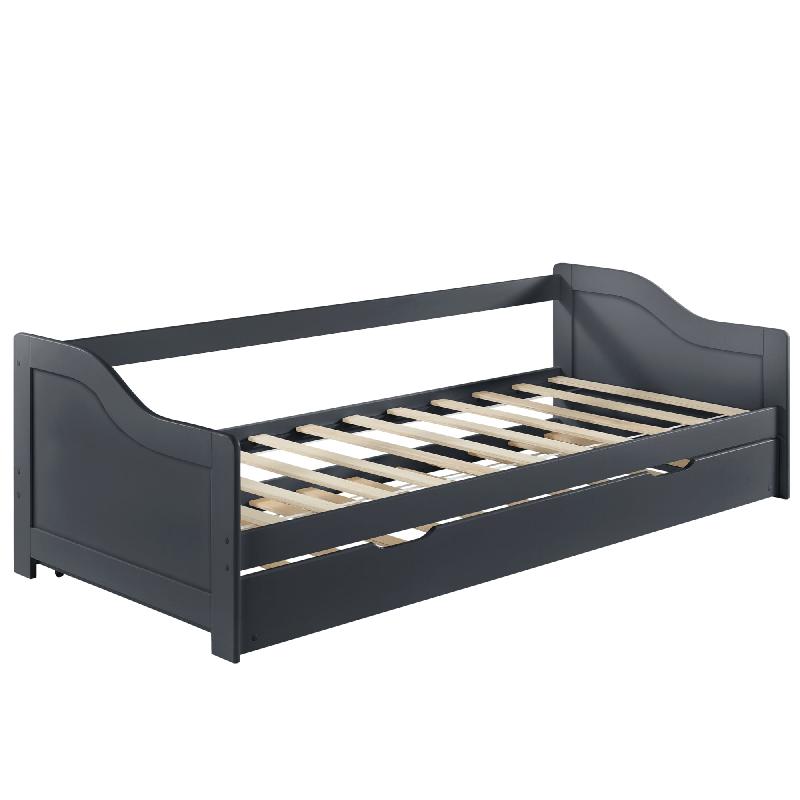 CANAPÉ-LIT CONVERTIBLE POUR 2 PERSONNES LIT GIGOGNE CANAPÉ DIVAN LIT D\'APPOINT STRUCTURE EN PIN SOMMIER À LATTES EN CONTREPLAQUÉ GRIS FONCÉ 205X190,5X66CM 03_0001318_0