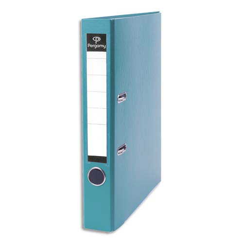 CLASSEUR A LEVIER PERGAMY - POLYPROPYLENE INTERIEUR/EXTERIEUR - DOS 5 CM - A4 - BLEU CANARD