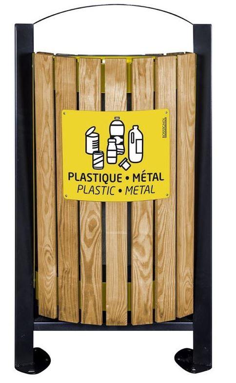 Corbeille de rue bi-flux en bois sur pied - Tri sélectif - 2 x 60L avec options cendrier_0