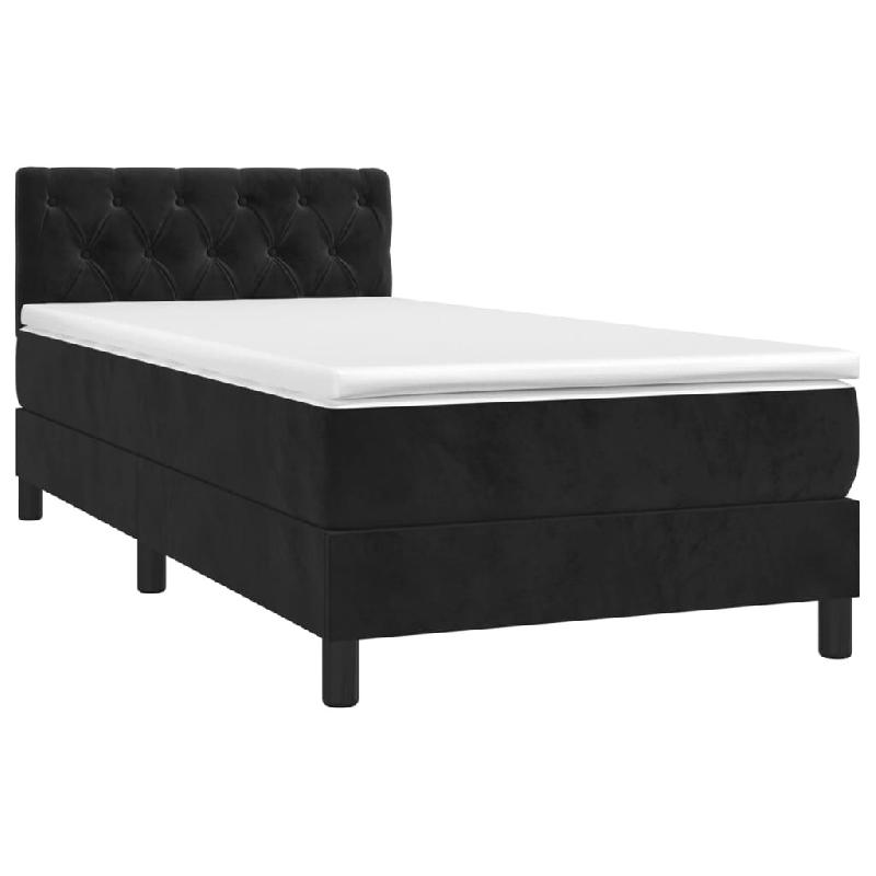 Décoshop26 - Cadre de lit LED avec sommier tête de lit matelas 80x200cm tissu velours noir TDL0209081 - noir 3001670647769_0