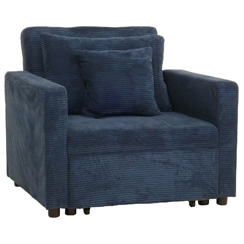 Décoshop26 - Fauteuil-lit lit d'appoint relaxation dossier réglable surface de couchage 197x100 cm tissu velours côtelé bleu 04_0006251 - bleu 300_0