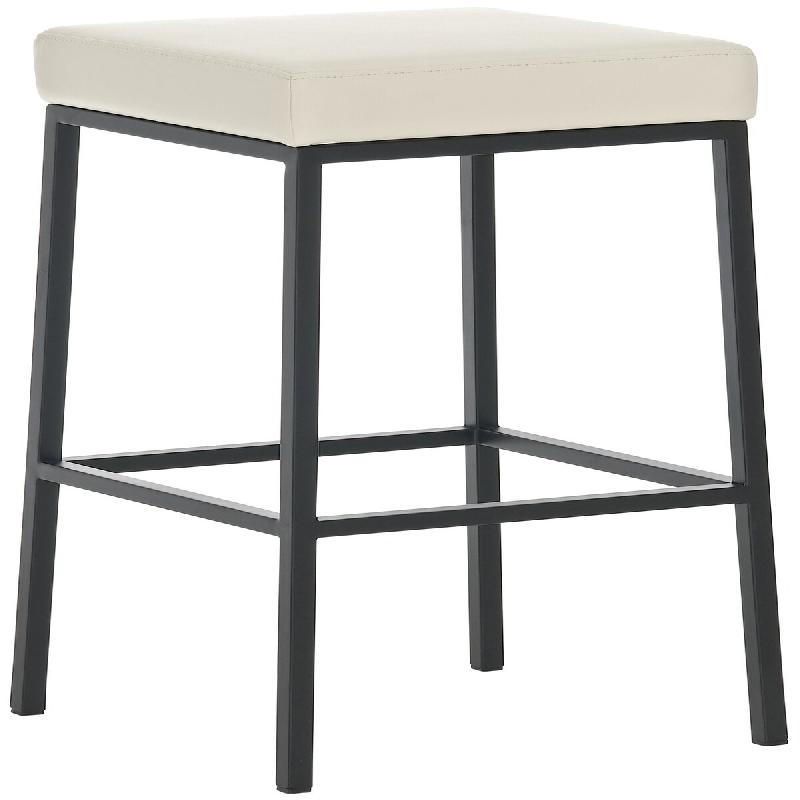 Décoshop26 - Tabouret de bar avec repose-pieds design moderne PVC crème et métal noir mat 10_0000646 - beige métal 3000752569609_0