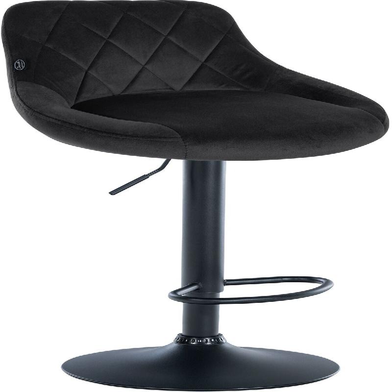 Décoshop26 - Tabouret de bar en velours noir coutures décoratives pivotant support métal noir TDB10669 - noir 3002473132698_0