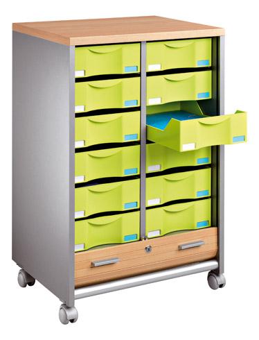 DESSERTE MOBILE ALUMINIUM - RIDEAUX HÊTRE - 12 TIROIRS ANTHRACITE