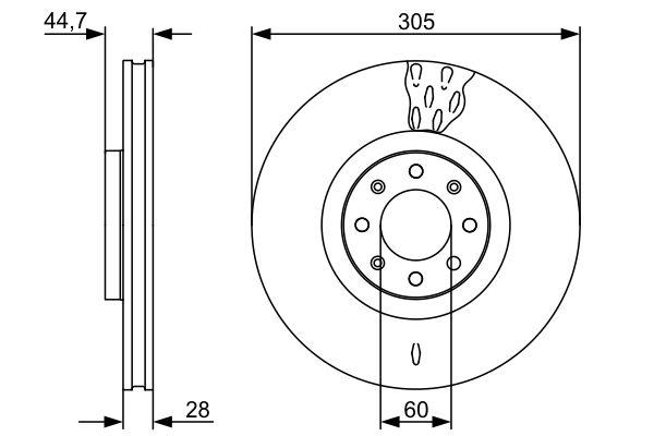 Disque de frein Bosch 0986479531 - ventilé, 5 trous, épaisseur 28 mm - côté avant_0