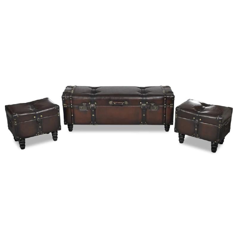 Ensemble de bancs et banquettes de rangement 3 pièces marron - bois de pin massif et finition marron foncé_0