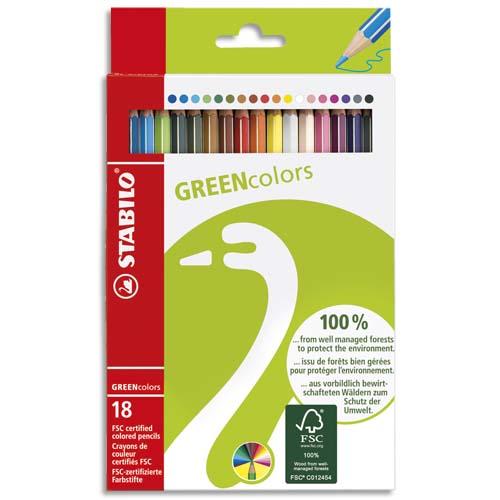 CRAYON DE COULEUR GREENCOLORS, ÉTUI CARTON DE 18 - LOT DE 3