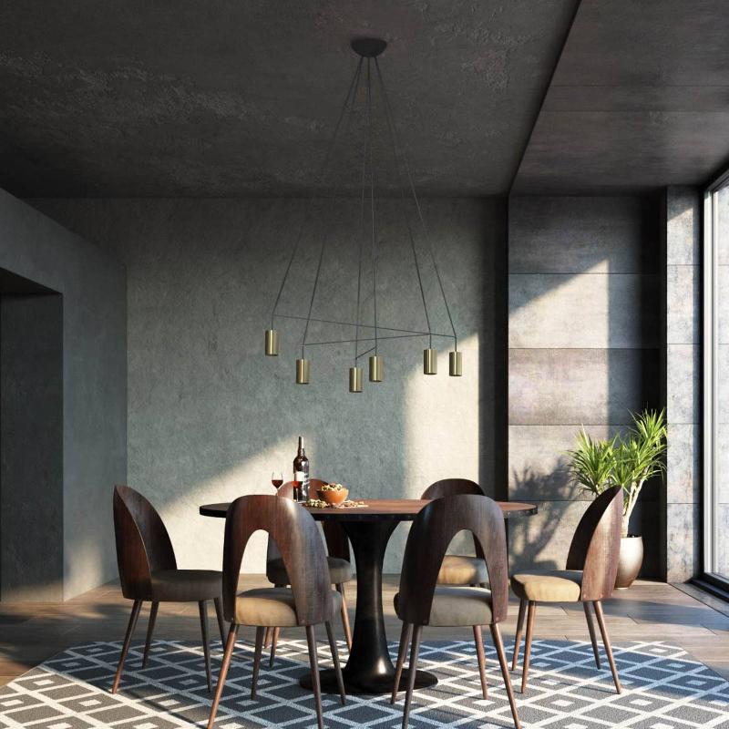 EULUNA SUSPENSION IMBRIA, 6 LAMPES, LONGUEUR 93CM, LAITON