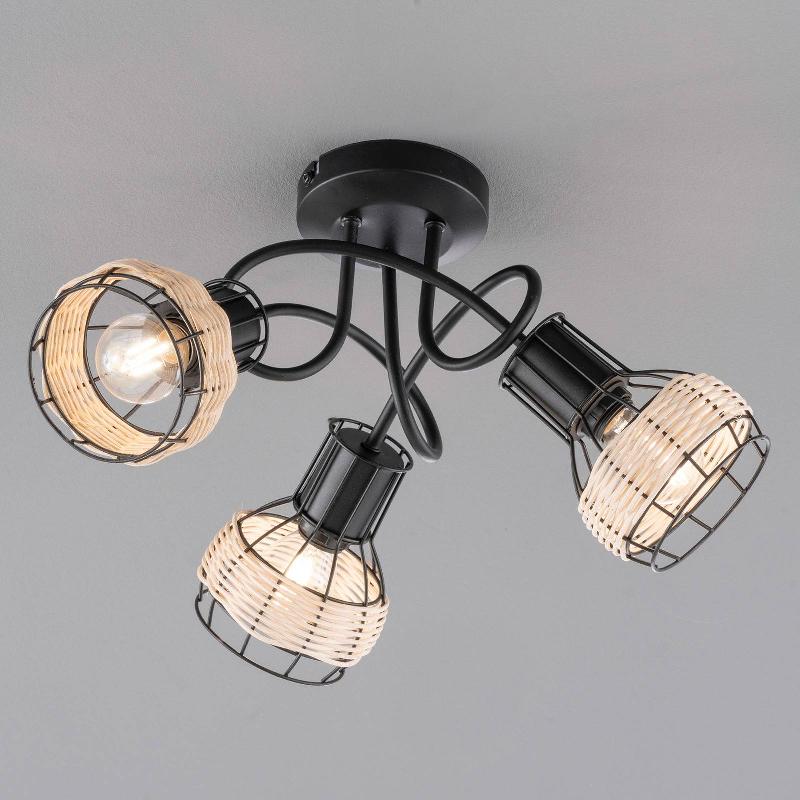 FISCHER & HONSEL PLAFONNIER À SPOTS STRAW EN ROTIN, TROIS LAMPES
