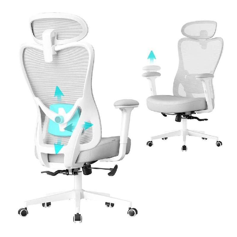 Helloshop26 - Chaise de bureau ergonomique fauteuil de bureau appui-tête et soutien lombaire réglables supporte jusqu'à 150 kg 12_0007986 - acier 3_0