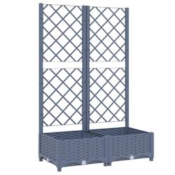Helloshop26 - Jardinière bac lit surélevé plantes fleurs terrasse jardin avec treillis 80 x 40 x 121,5 cm PP gris 02_0038302 - 3000214164922_0
