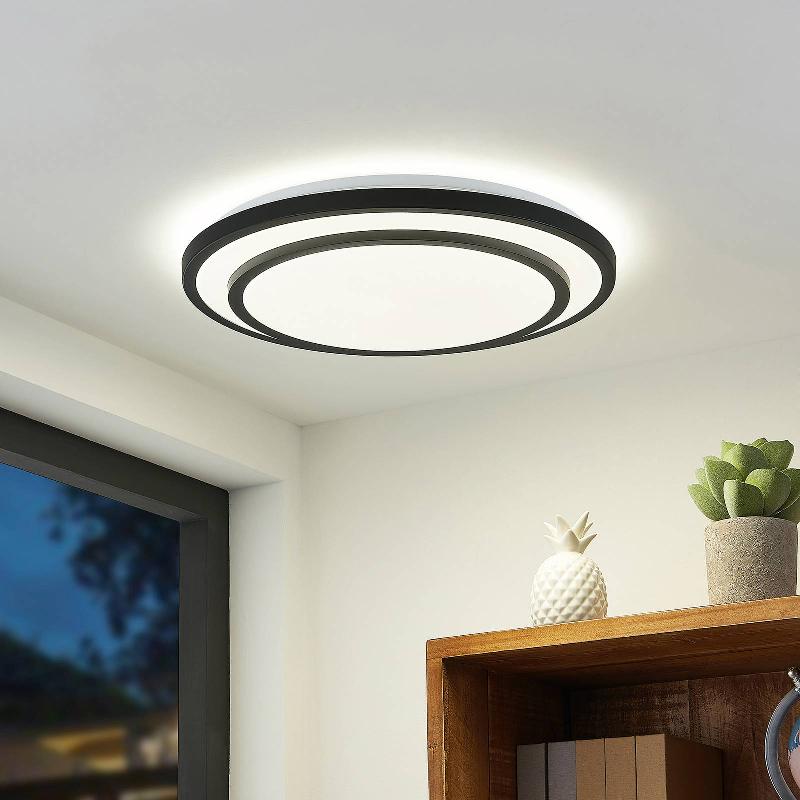 LINDBY PLAFONNIER LED ESSINA, NOIR, MÉTAL, CCT, DIM.