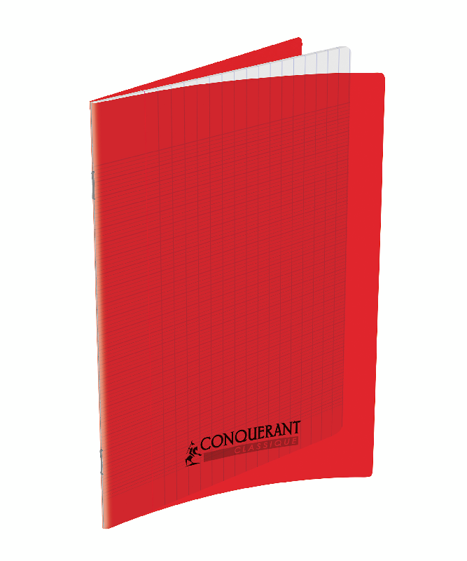 LOT DE 10 - CAHIER CONQUERANT CLASSIQUE AGRAFE 170X220 48P 90G SEYES POLYPRO ROUGE