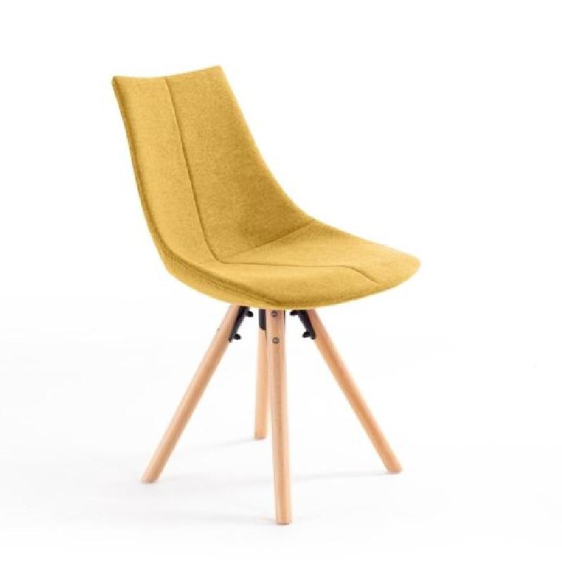 Lot de 2 chaises Sylvain - tissu jaune, pieds hêtre naturel, structure bois et métal_0
