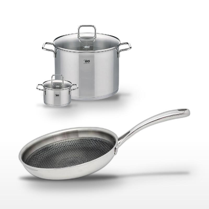 Lot Poêle 24cm Elo Relief Evolution & 2 Faitouts Elo Citrin 26cm et 14cm - gris inox 3176239956665_0