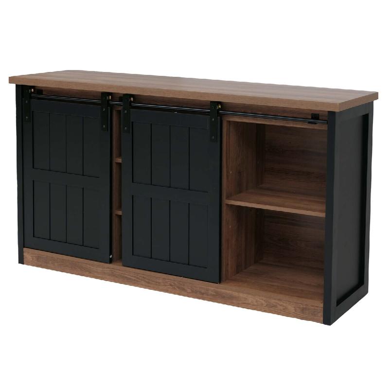 Mendler Sideboard HWC-K75, Highboard Étagère Armoire Porte coulissante 7 compartiments Aspect bois Métal industriel 84x150x40cm ~ marron-noir - mar_0