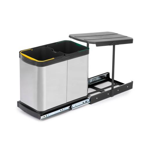 POUBELLE DE RECYCLAGE POUR CUISINE - 2 X 12 L - INOX - FIXATION AU SOL EMUCA