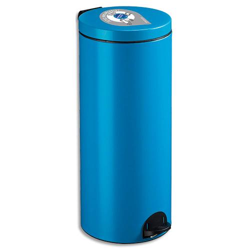 Rossignol - Poubelle à pédale Sanelia en acier bleu - 30L avec seau plastique - D29 x H67 cm_0
