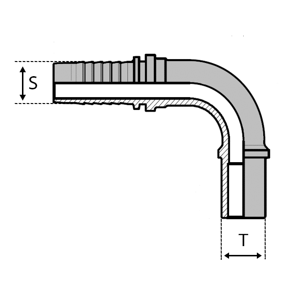 Tube métrique - Pré-serti avec écrou et bague sur demande - 90° (BEL90/BES90) - 16 , 1