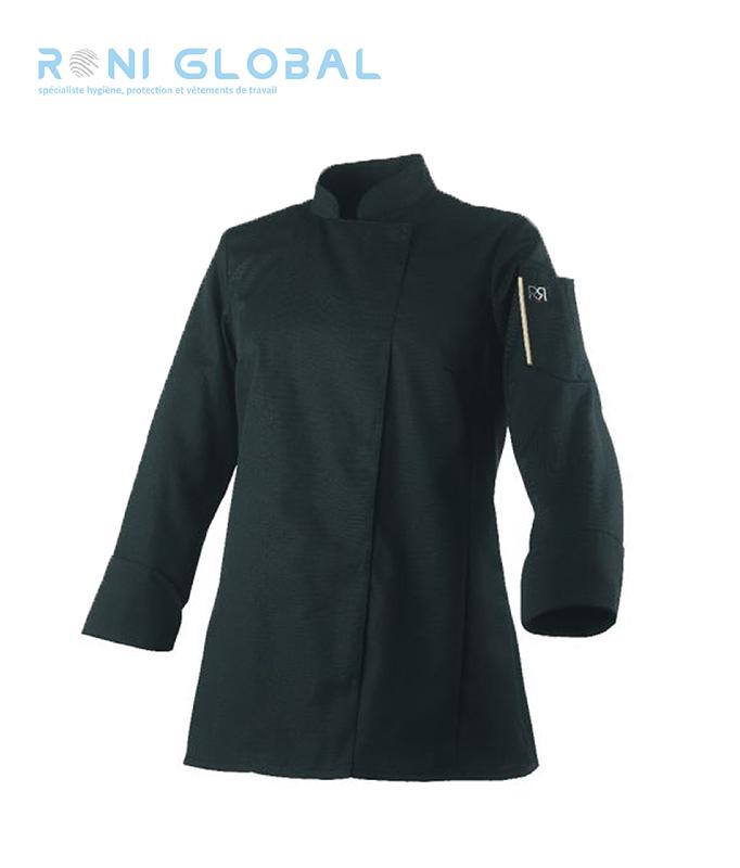 Veste de cuisine noire femme - manches longues, coupe slim, polyester/coton, 1 poche - UNERA ML ROBUR_0