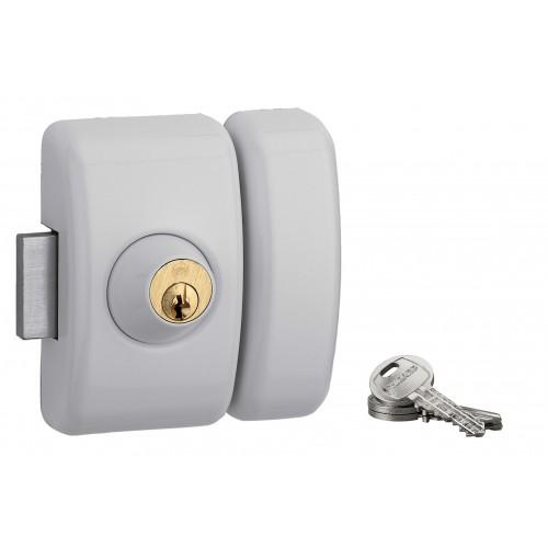 VERROU EN APPLIQUE - UNIVERSEL - À DOUBLE CYLINDRE - 45 MM - BLANC FTH THIRARD