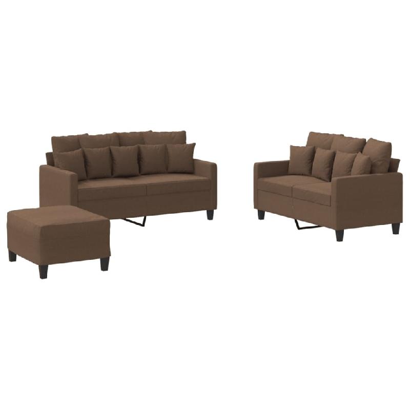 VidaXL Ensemble de canapés 3 pcs avec coussins Marron Tissu Modèle AbriHiver 46 - 3201659_0