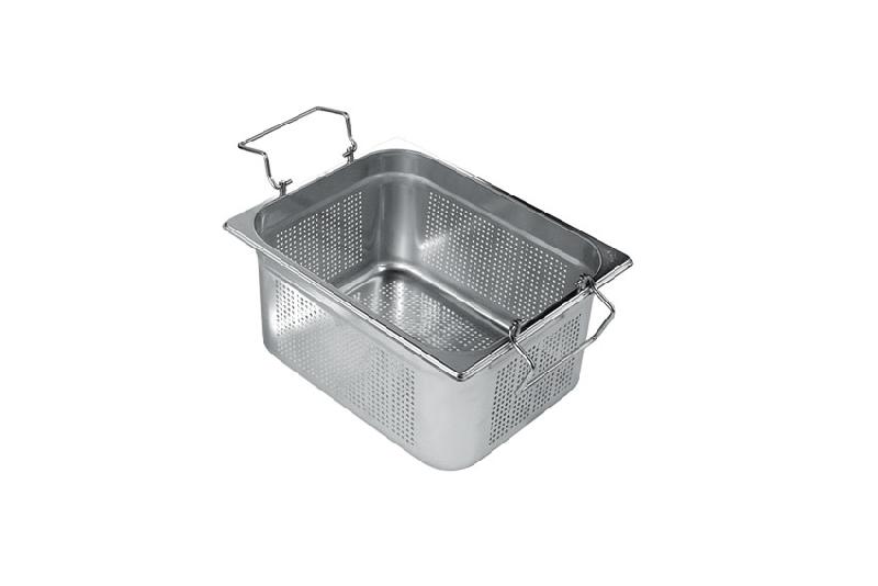 BAC GASTRO INOX 1/2 PERFORÉ AVEC ANSES PLIABLES - H 200 MM