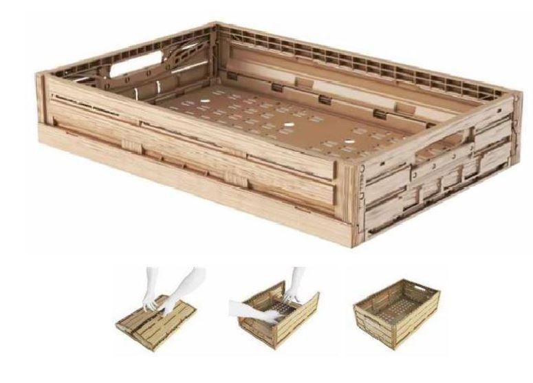 Bac pliable en plastique effet bois - 40x30 cm et 60x40 cm - Hauteur de 16,3 à 21,3 cm - Empilable et alimentaire_0