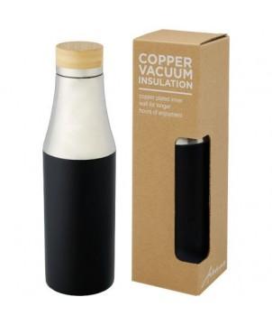 BOUTEILLE HULAN DE 540 ML EN ACIER INOXYDABLE AVEC COUVERCLE EN BAMBOU - NOIR - BOUTEILLES ISOTHERMES PUBLICITAIRES