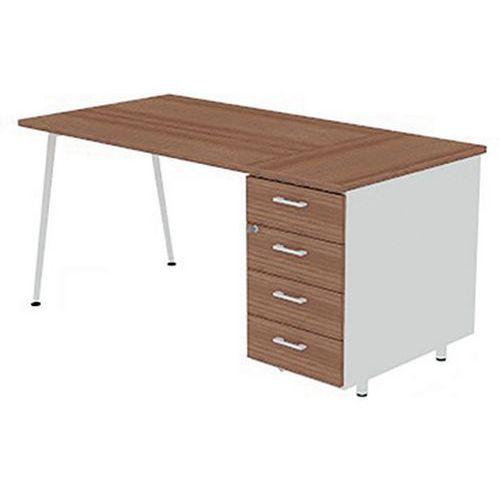 BUREAU PLATEAU NOYER CANALETTO PIEDS ET CAISSON BLANC SOLAL - QUADRIFOGLIO