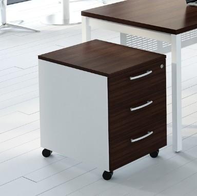 Caisson à roulettes 3 tiroirs en mélaminé - MDD - Noyer, Blanc pastel_0