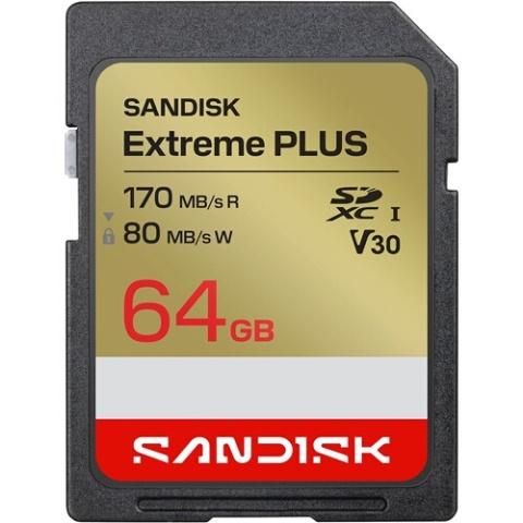 CARTE MÉMOIRE SD SANDISK EXTREME PLUS UHS-I 64 GO POUR APPAREIL PHOTO RÉFLEX HYBRIDE CAMÉSCOPE ORDINATEURS PORTABLES