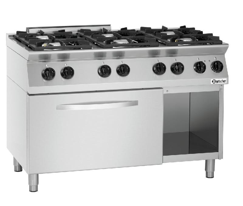 Cuisinière à gaz MFG 7360 - 6 feux avec four électrique GN 2/1 et soubassement ouvert - Bartscher_0