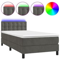 Décoshop26 - Lit LED avec sommier, tête de lit réglable et matelas 90x190cm en tissu velours gris foncé - TDL0208261_0