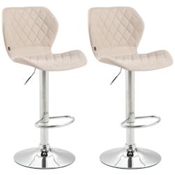 Décoshop26 - Lot de 2 tabourets de bar avec coutures décoratives en forme de losanges en tissu crème et métal chromé 10_0004115 - 3000251936537_0